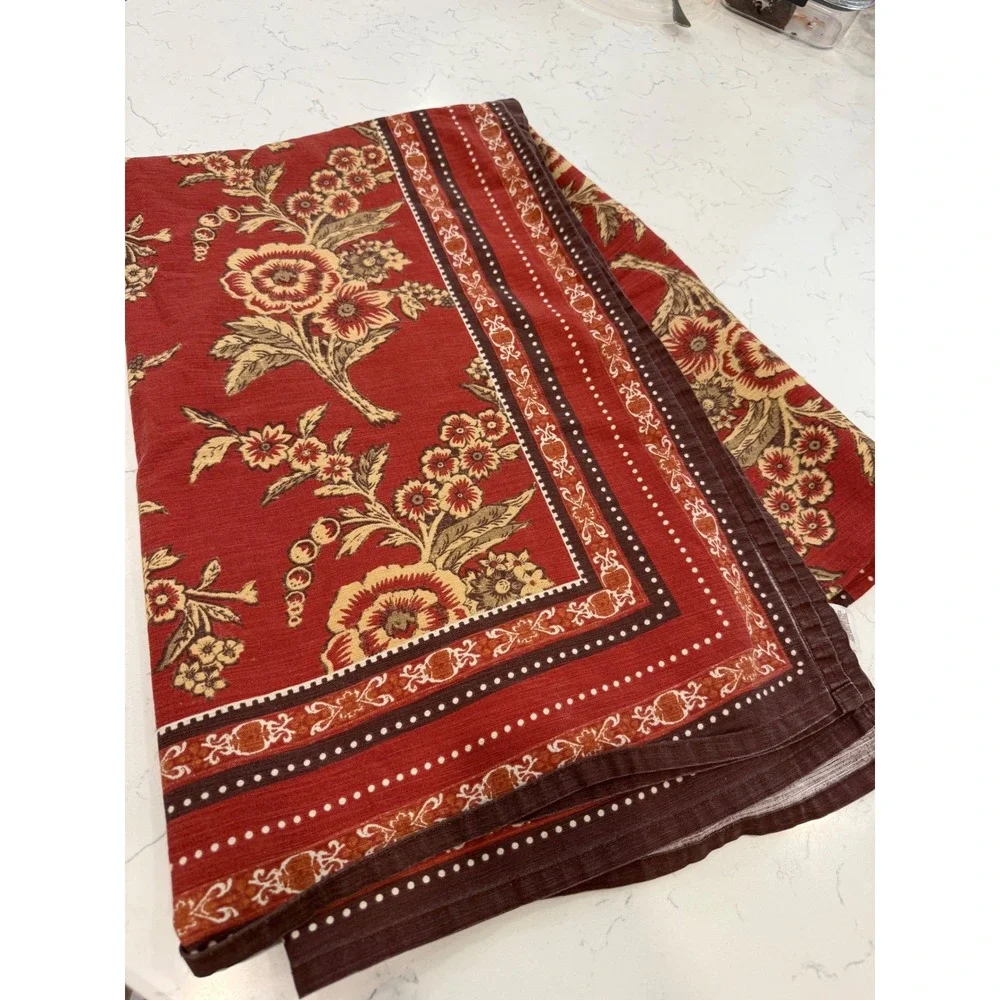 Red Floral Damask Rectangular Tablecloth French Provencal Farmhouse 60x84